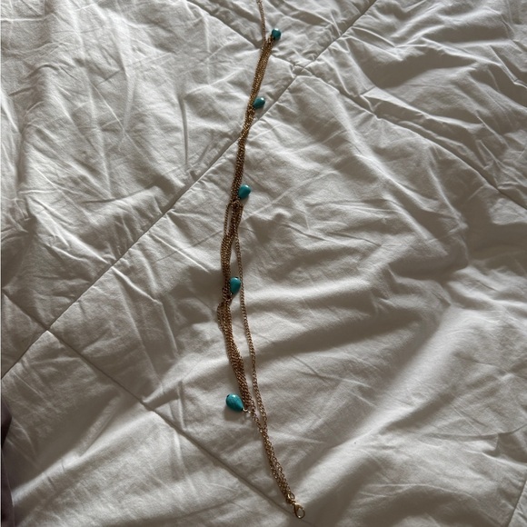 Gold Tone Multi Chain Necklace with Turquoise Teardrop Stones - Picture 4 of 7